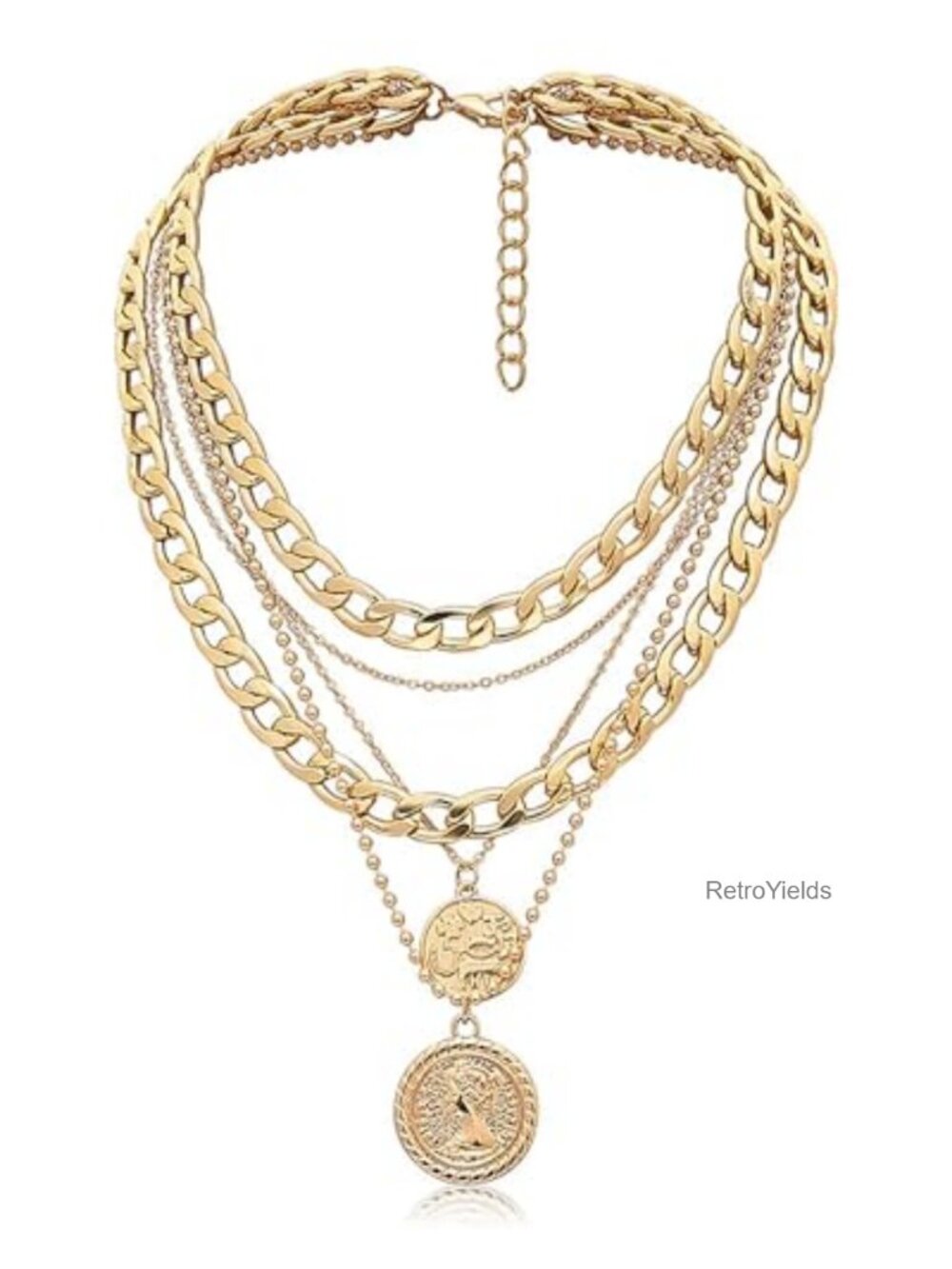 Layered Coin Pendant Necklace Set Retro Choker Costume Jewelry